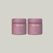 WeNatal Together Welcome Kit featuring purple and pink containers with gold text, offering prenatal vitamin capsules for Him + Her, Him + Him, and Her + Her.